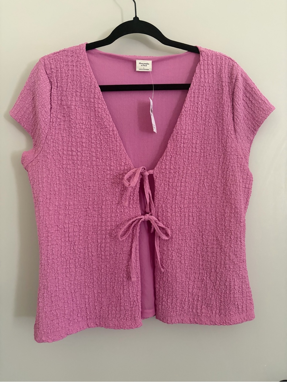 Abercrombie & Fitch Pink Textured Tie-Front Blouse